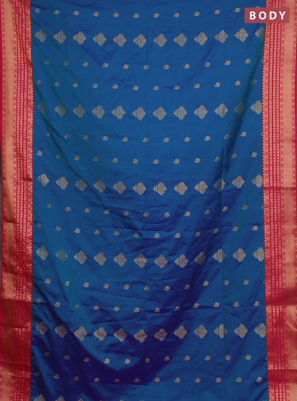 Semi soft silk saree peacock blue and pink with allover zari woven buttas and zari woven border