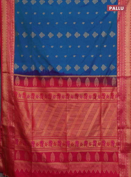 Semi soft silk saree peacock blue and pink with allover zari woven buttas and zari woven border