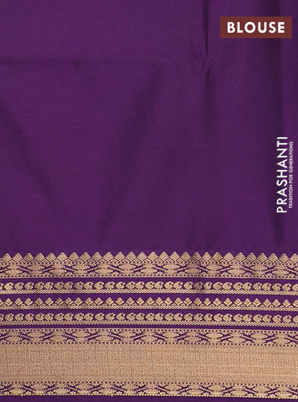 Semi soft silk saree rustic orange and purple with allover zari woven buttas and zari woven border