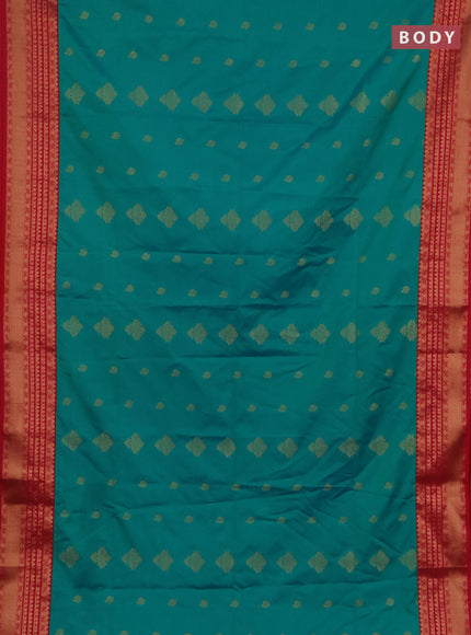 Semi soft silk saree teal green and pink with allover zari woven buttas and zari woven border