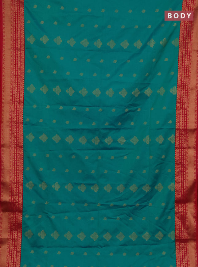 Semi soft silk saree teal green and pink with allover zari woven buttas and zari woven border