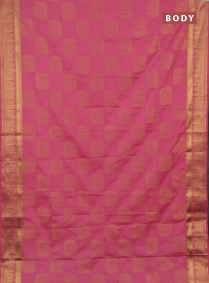 Semi soft silk saree pink and purple with allover zari woven buttas and zari woven border