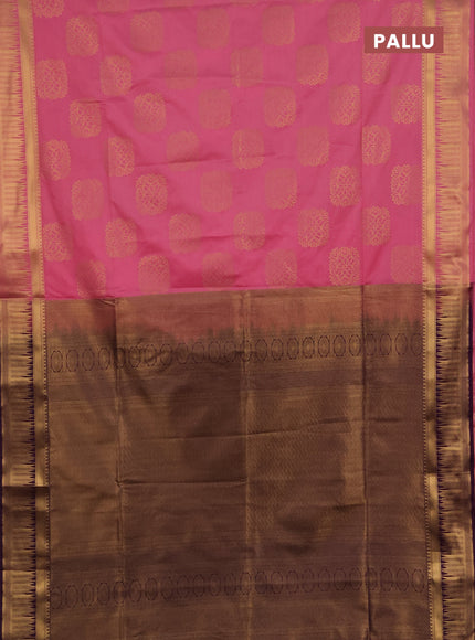 Semi soft silk saree pink and purple with allover zari woven buttas and zari woven border