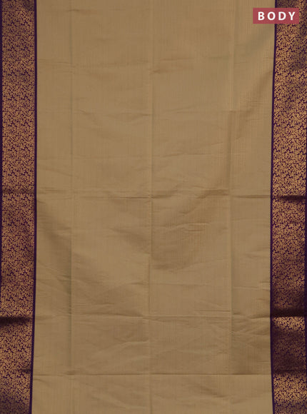 Semi soft silk saree beige and purple with allover zari brocade weaves and zari woven border