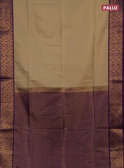 Semi soft silk saree beige and purple with allover zari brocade weaves and zari woven border