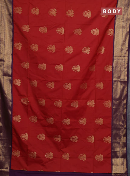 Semi soft silk saree rust shade and purple with zari woven buttas and zari woven border