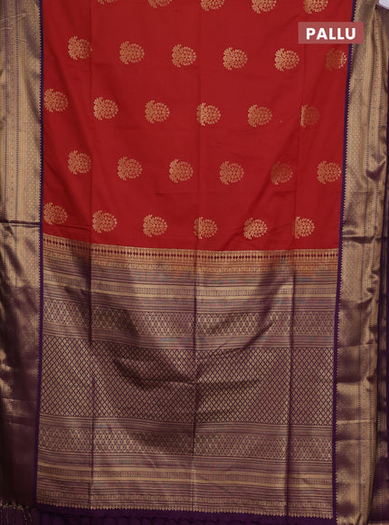 Semi soft silk saree rust shade and purple with zari woven buttas and zari woven border
