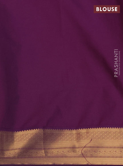 Semi soft silk saree mustard green and purple with zari woven buttas and zari woven border