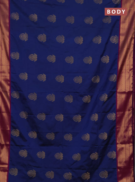 Semi soft silk saree peacock blue and purple with zari woven buttas and zari woven border