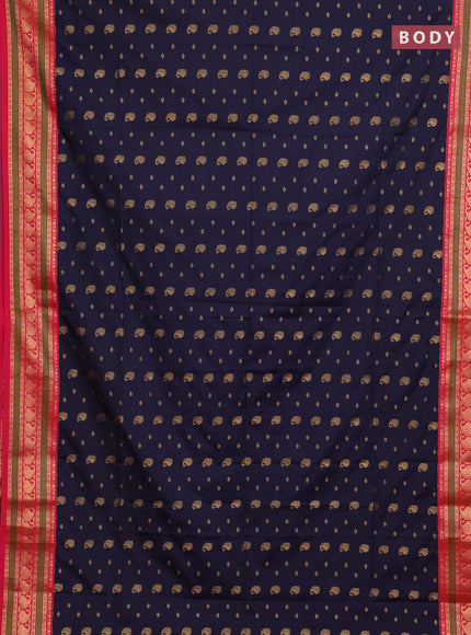 Semi soft silk saree navy blue and pink with allover zari woven buttas and zari woven border