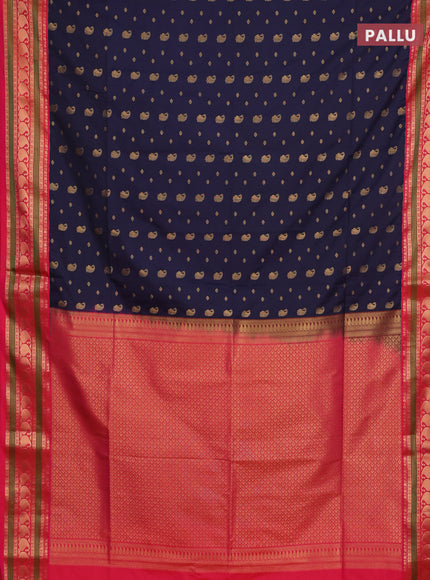 Semi soft silk saree navy blue and pink with allover zari woven buttas and zari woven border