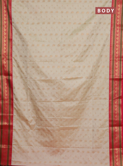 Semi soft silk saree beige and pink with allover zari woven buttas and zari woven border