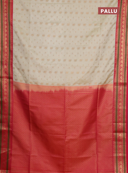 Semi soft silk saree beige and pink with allover zari woven buttas and zari woven border