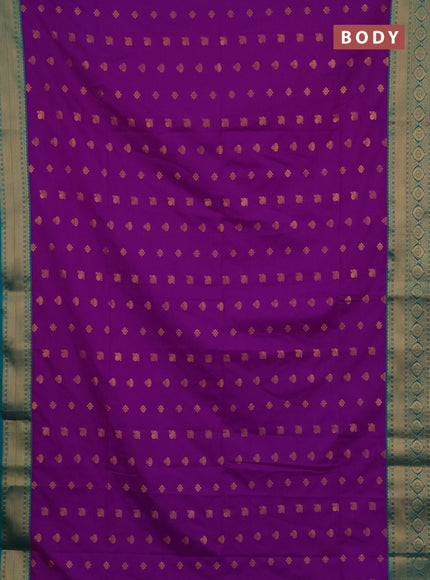 Semi soft silk saree magenta pink and teal green with allover zari woven buttas and zari woven border