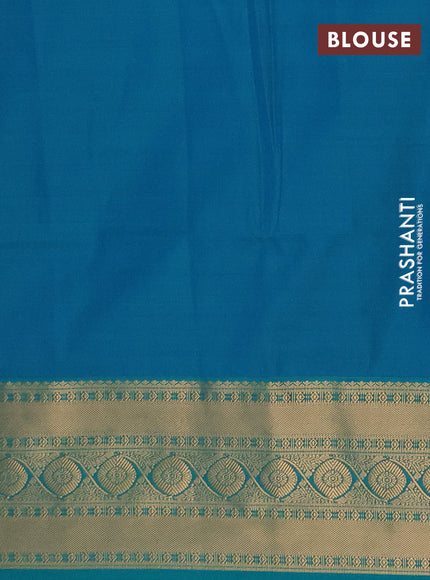 Semi soft silk saree magenta pink and teal green with allover zari woven buttas and zari woven border