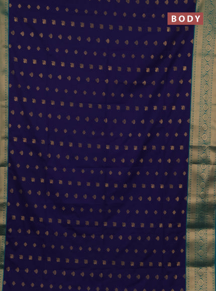 Semi soft silk saree navy blue and teal green with allover zari woven buttas and zari woven border