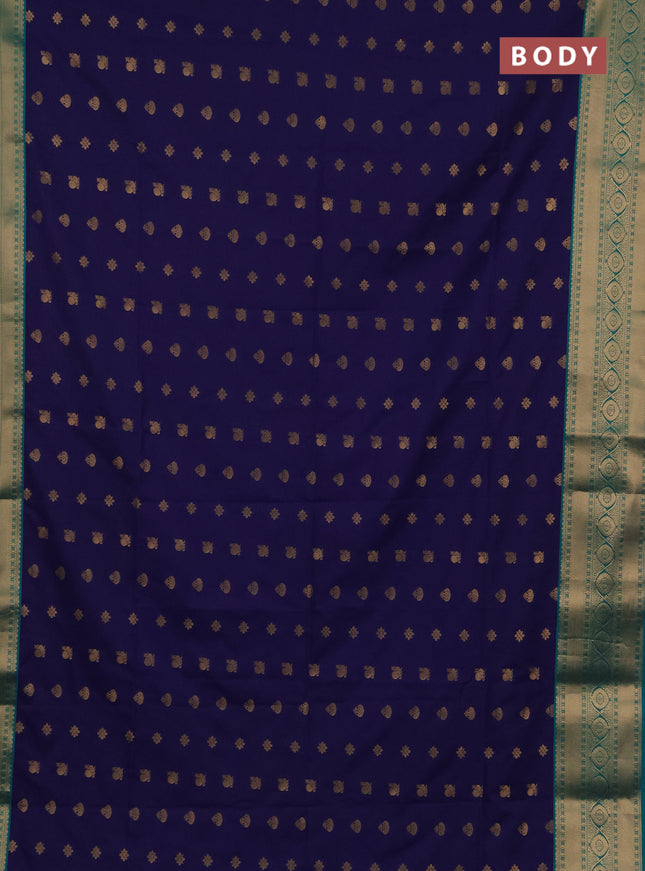 Semi soft silk saree navy blue and teal green with allover zari woven buttas and zari woven border