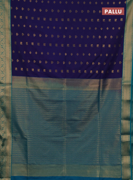Semi soft silk saree navy blue and teal green with allover zari woven buttas and zari woven border
