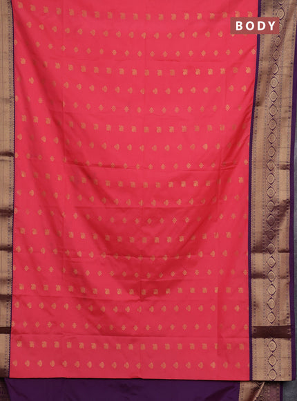 Semi soft silk saree candy pink and purple with allover zari woven buttas and zari woven border