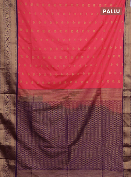 Semi soft silk saree candy pink and purple with allover zari woven buttas and zari woven border