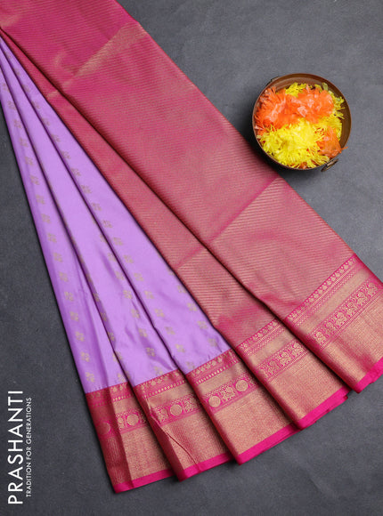 Semi soft silk saree lavender and pink with allover zari woven buttas and zari woven border
