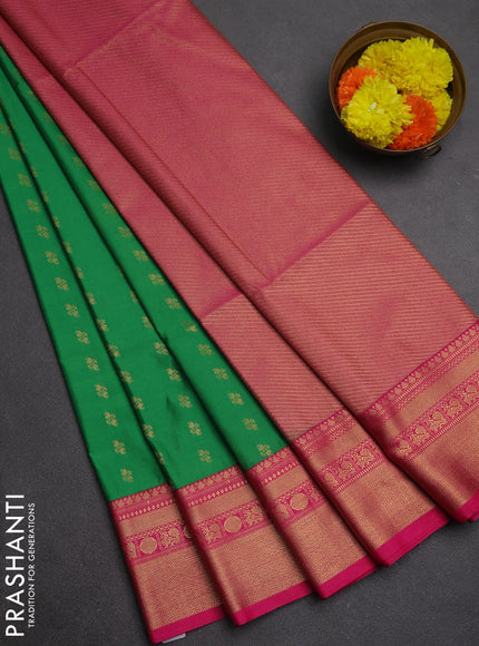 Semi soft silk saree green and pink with allover zari woven buttas and zari woven border