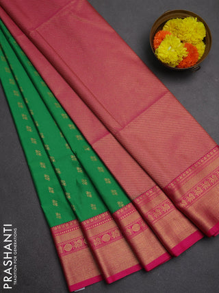 Semi soft silk saree green and pink with allover zari woven buttas and zari woven border