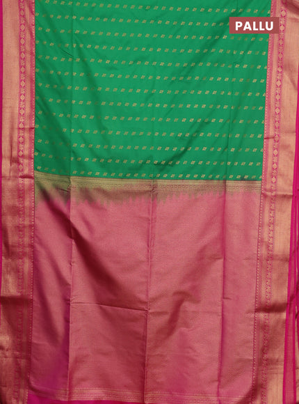 Semi soft silk saree green and pink with allover zari woven buttas and zari woven border