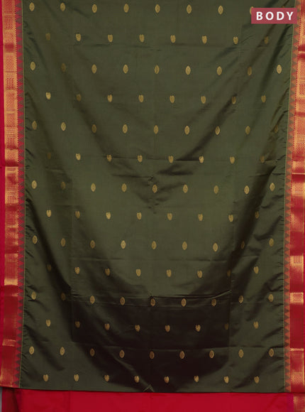 Semi soft silk saree mehendi green and pink with zari woven buttas and temple design zari woven border