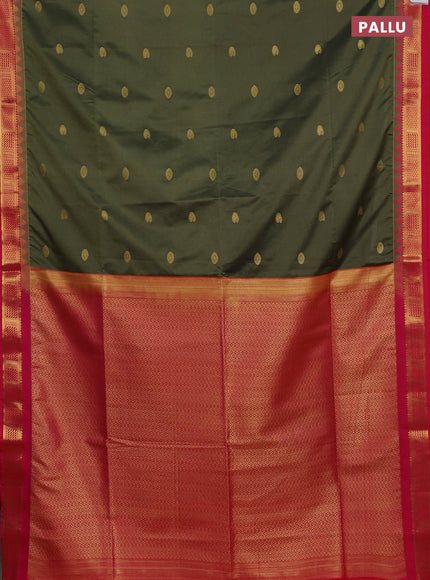 Semi soft silk saree mehendi green and pink with zari woven buttas and temple design zari woven border