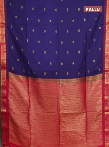 Semi soft silk saree navy blue and pink with zari woven buttas and temple design zari woven border