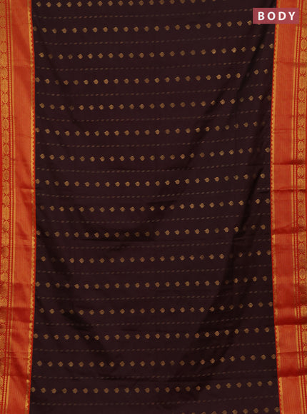 Semi soft silk saree coffee brown and orange with allover zari woven buttas and zari woven border