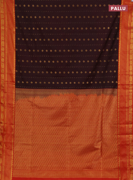 Semi soft silk saree coffee brown and orange with allover zari woven buttas and zari woven border