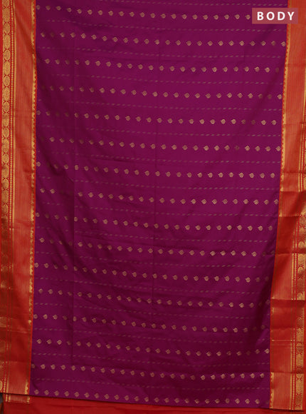 Semi soft silk saree purple and orange with allover zari woven buttas and zari woven border