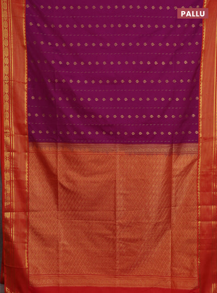 Semi soft silk saree purple and orange with allover zari woven buttas and zari woven border