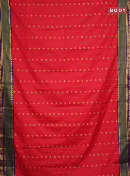 Semi soft silk saree red and purple with allover zari woven buttas and zari woven border