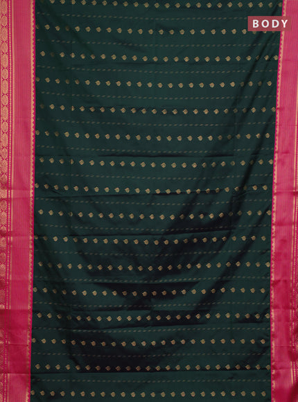 Semi soft silk saree bottle green and pink with allover zari woven buttas and zari woven border