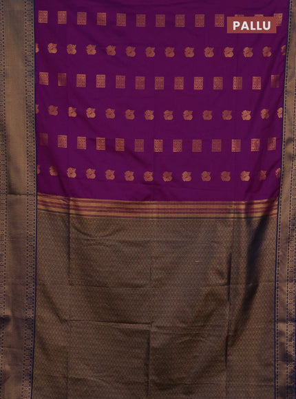 Semi soft silk saree magenta pink and blue with allover zari woven buttas and zari woven border