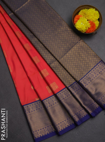 Semi soft silk saree dual shade of pinkish orange and blue with allover zari woven buttas and zari woven border