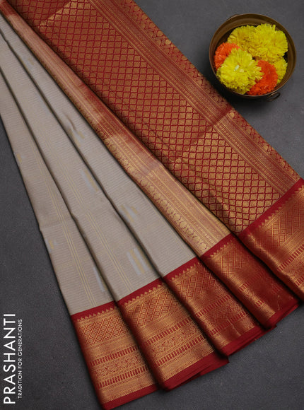 Semi soft silk saree grey and maroon with allover zari checks & buttas and zari woven border