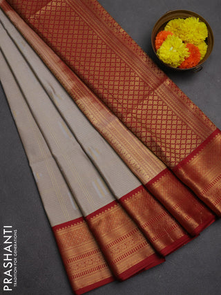 Semi soft silk saree grey and maroon with allover zari checks & buttas and zari woven border