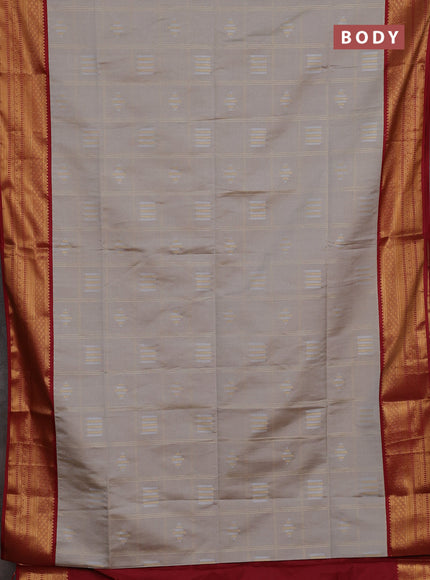 Semi soft silk saree grey and maroon with allover zari checks & buttas and zari woven border