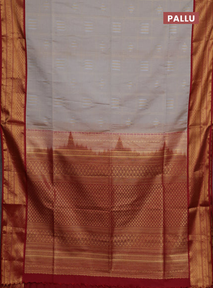Semi soft silk saree grey and maroon with allover zari checks & buttas and zari woven border