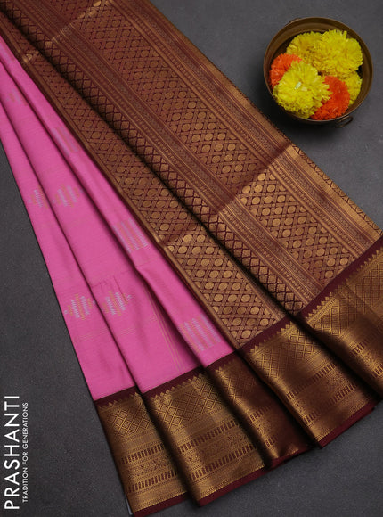 Semi soft silk saree pink and wine shade with allover zari checks & buttas and zari woven border
