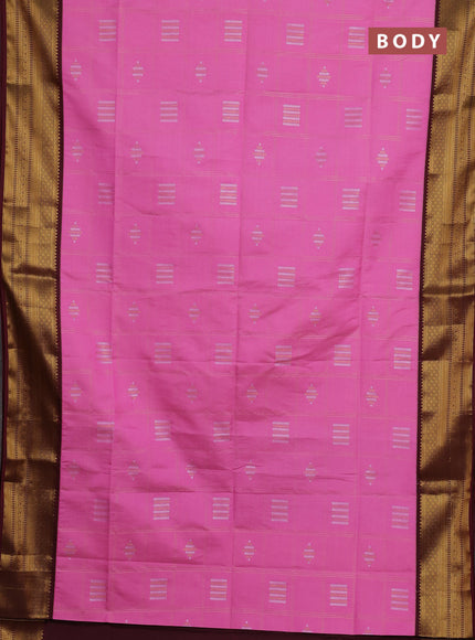 Semi soft silk saree pink and wine shade with allover zari checks & buttas and zari woven border