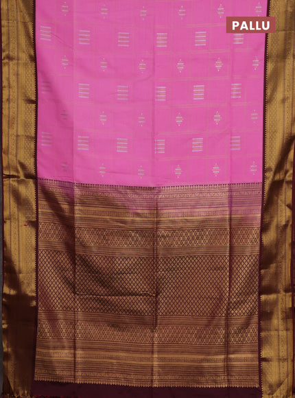 Semi soft silk saree pink and wine shade with allover zari checks & buttas and zari woven border