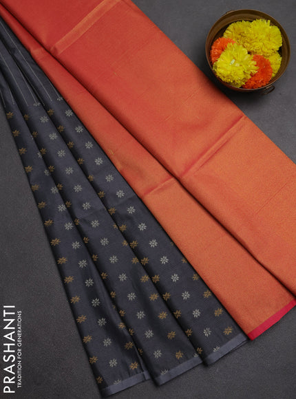 Semi soft silk saree grey and peach pink with half & half style and piping border