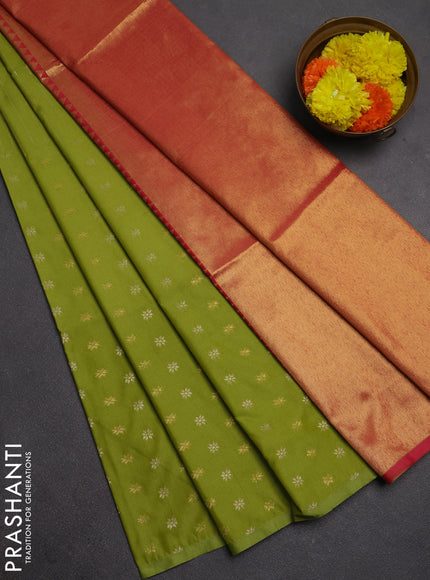 Semi soft silk saree light green and peach pink with half & half style and piping border