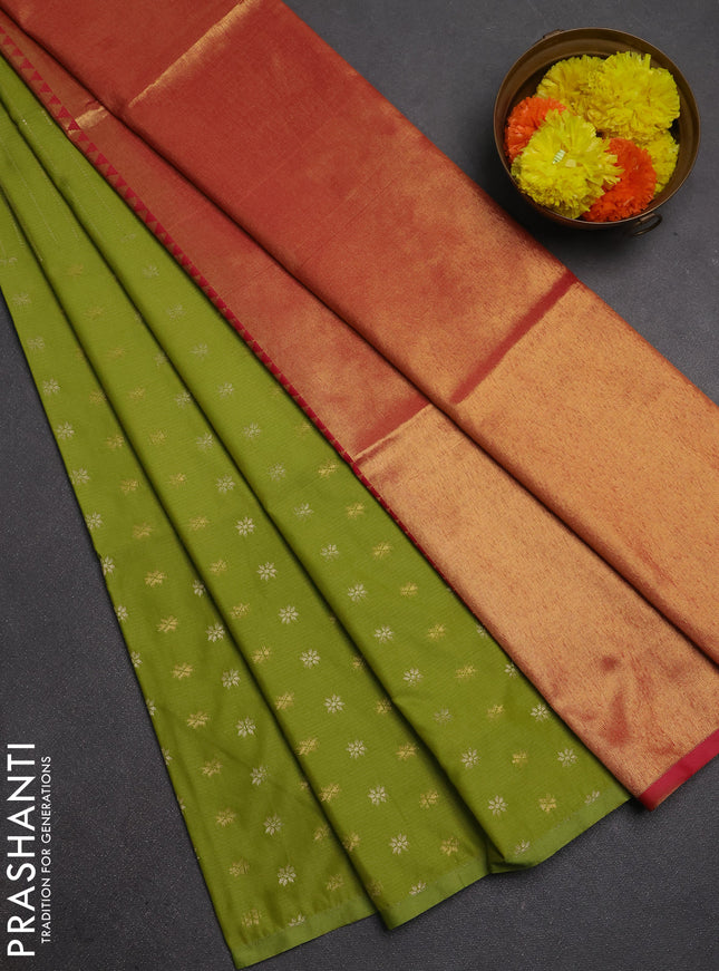 Semi soft silk saree light green and peach pink with half & half style and piping border