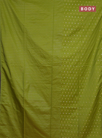 Semi soft silk saree light green and peach pink with half & half style and piping border